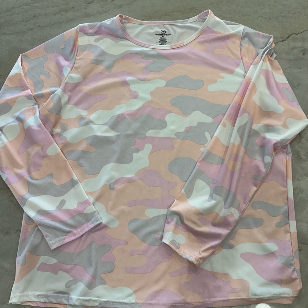 Essentials Long-Sleeve Camo Tee - Pastel Pink, Cream, Light Gray
